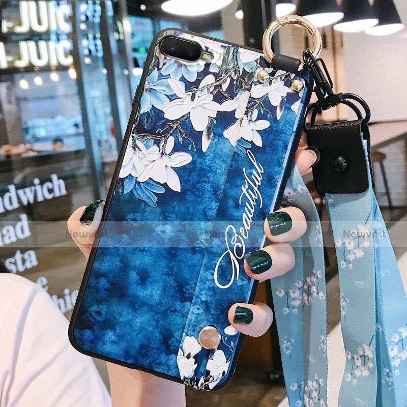 Silicone Candy Rubber Gel Flowers Soft Case Cover S05 for Oppo RX17 Neo Blue