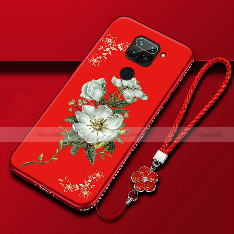 Silicone Candy Rubber Gel Flowers Soft Case Cover S05 for Xiaomi Redmi Note 9 Red