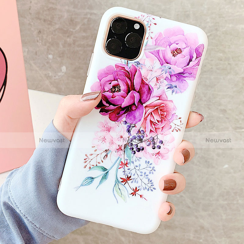 Silicone Candy Rubber Gel Flowers Soft Case Cover S06 for Apple iPhone 11 Pro Purple