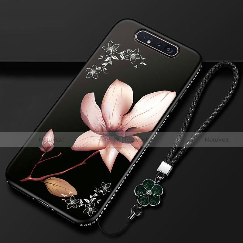 Silicone Candy Rubber Gel Flowers Soft Case Cover S06 for Samsung Galaxy A90 4G Brown