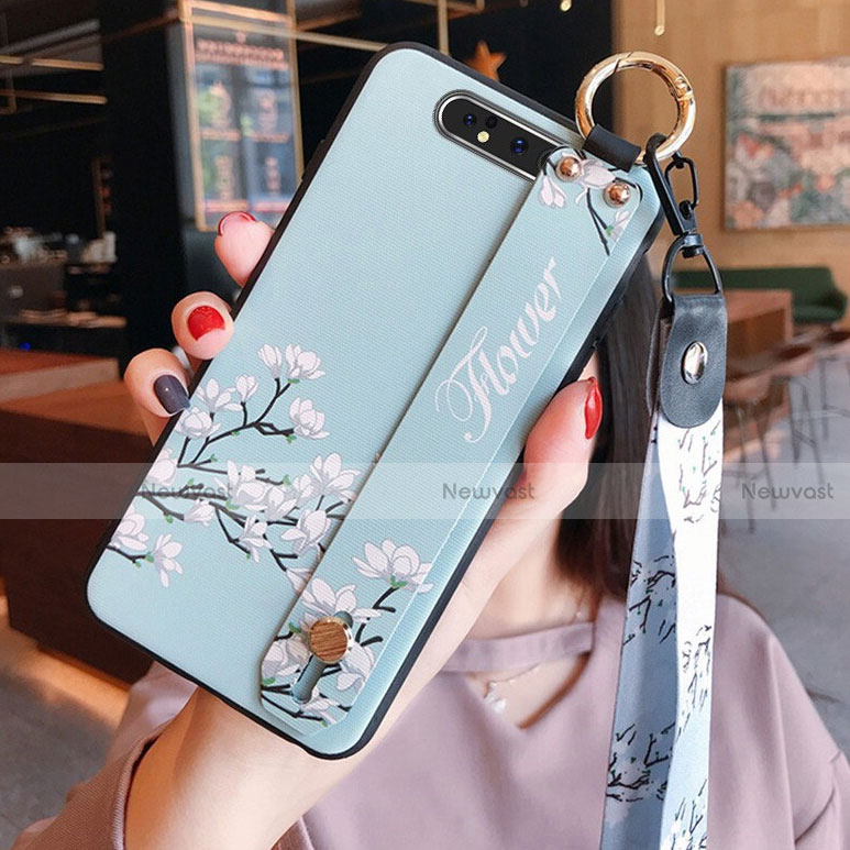 Silicone Candy Rubber Gel Flowers Soft Case Cover S07 for Samsung Galaxy A80 Cyan