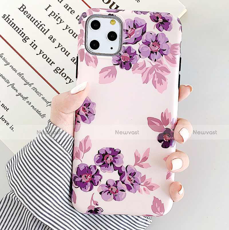 Silicone Candy Rubber Gel Flowers Soft Case Cover S08 for Apple iPhone 11 Pro Purple