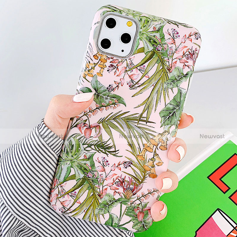 Silicone Candy Rubber Gel Flowers Soft Case Cover S09 for Apple iPhone 11 Pro Max Green