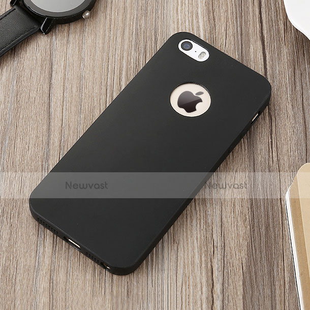 Silicone Candy Rubber Gel Soft Cover With Hole for Apple iPhone 5S Black