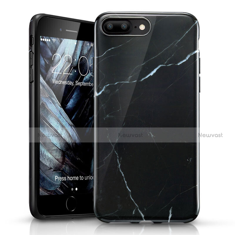 Silicone Candy Rubber Marble Pattern Soft Case for Apple iPhone 8 Plus Black