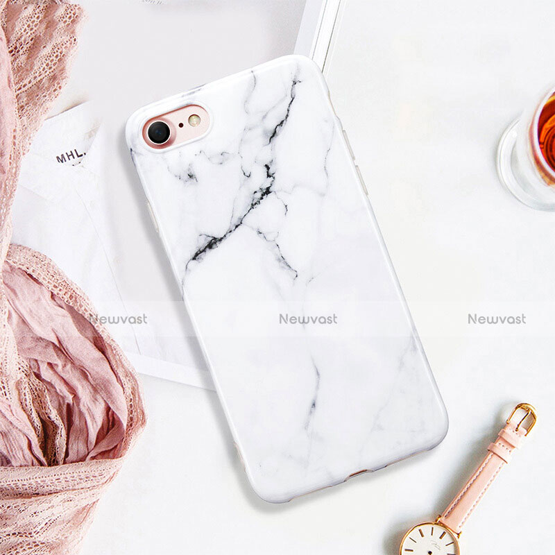 Silicone Candy Rubber Marble Pattern Soft Case for Apple iPhone 8 White