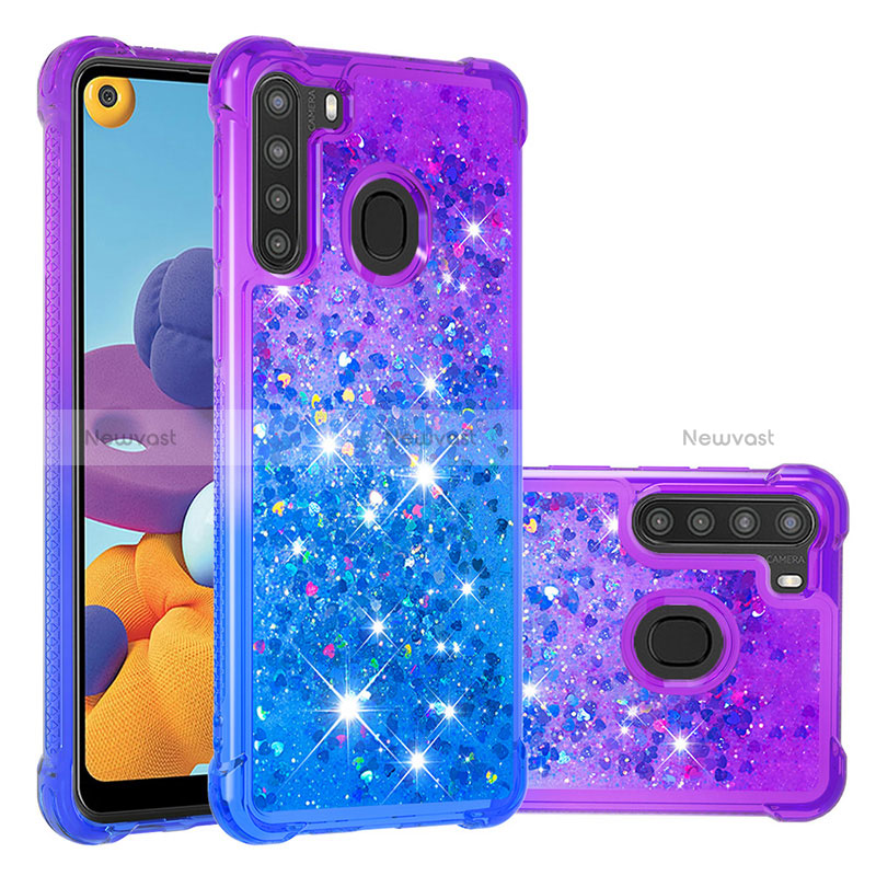 Silicone Candy Rubber TPU Bling-Bling Soft Case Cover S02 for Samsung Galaxy A21 Purple