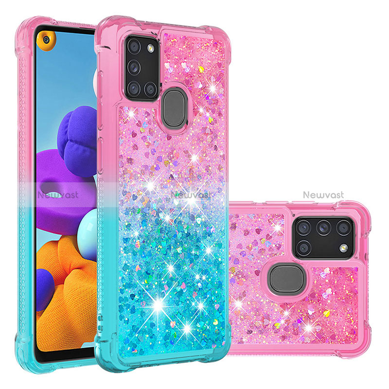 Silicone Candy Rubber TPU Bling-Bling Soft Case Cover S02 for Samsung Galaxy A21s Pink