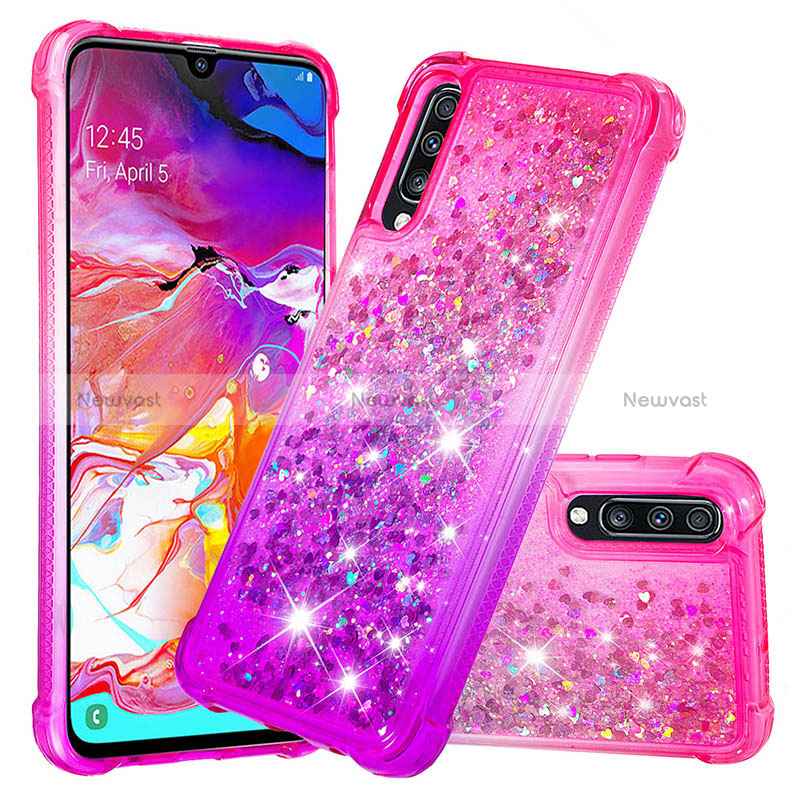 Silicone Candy Rubber TPU Bling-Bling Soft Case Cover S02 for Samsung Galaxy A70 Hot Pink