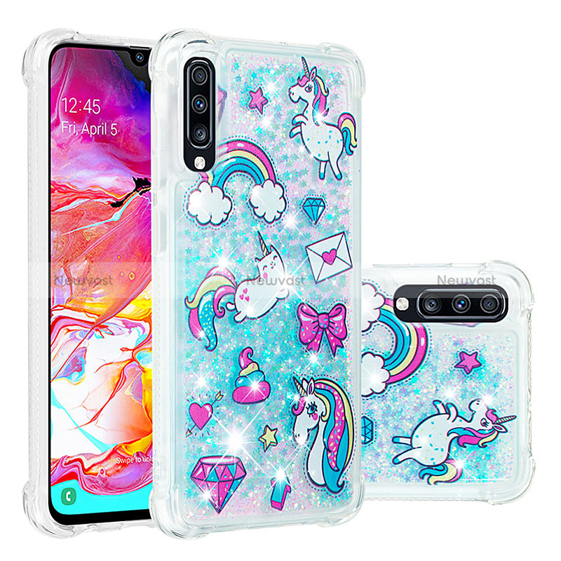 Silicone Candy Rubber TPU Bling-Bling Soft Case Cover S03 for Samsung Galaxy A70 Sky Blue