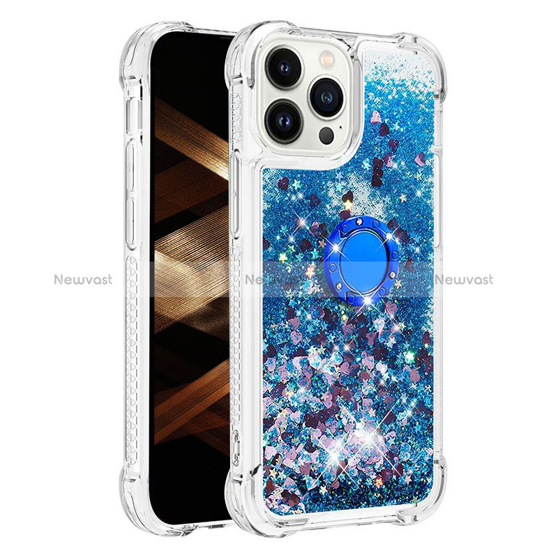 Silicone Candy Rubber TPU Bling-Bling Soft Case Cover with Finger Ring Stand S01 for Apple iPhone 13 Pro Max Blue