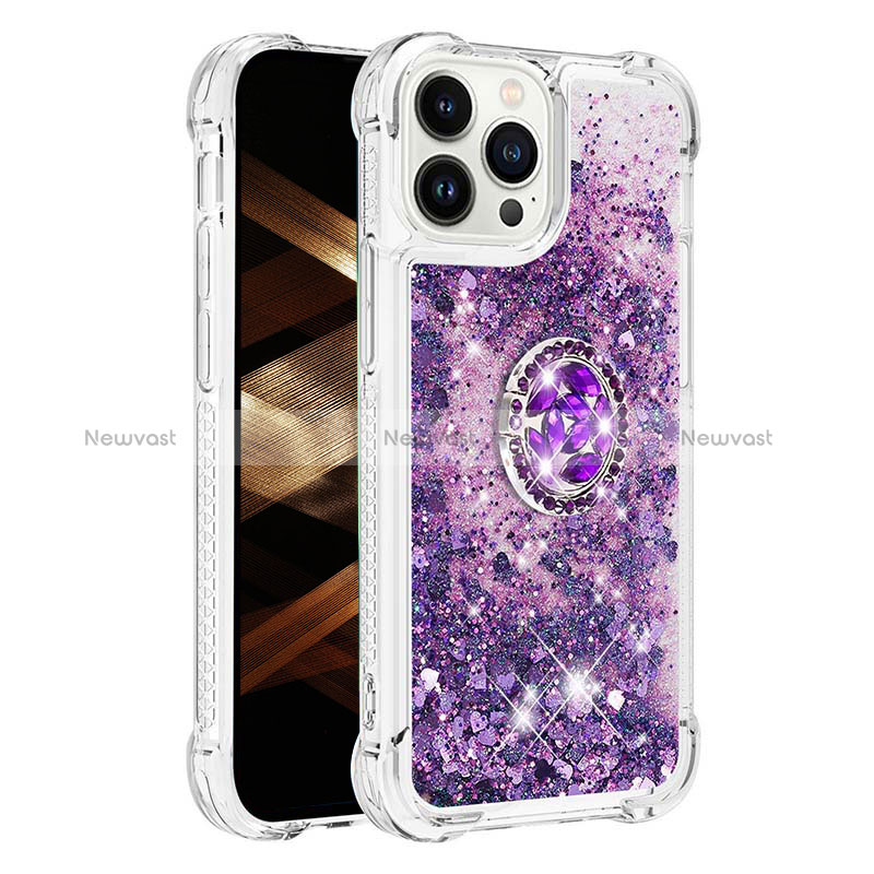 Silicone Candy Rubber TPU Bling-Bling Soft Case Cover with Finger Ring Stand S01 for Apple iPhone 13 Pro Purple