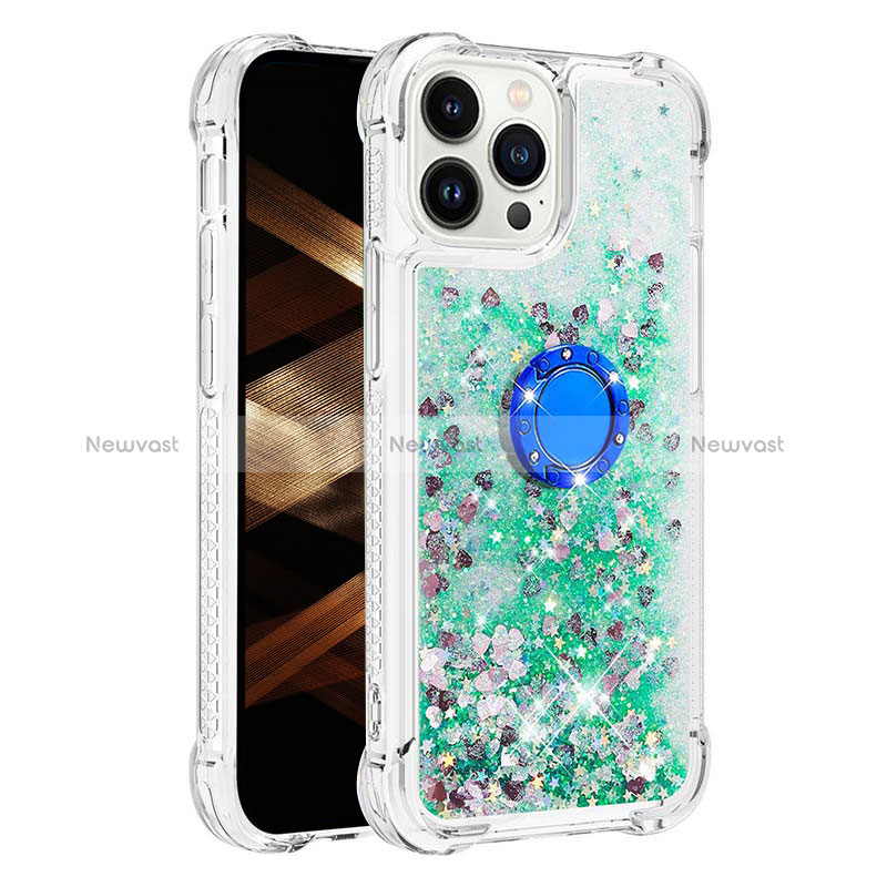 Silicone Candy Rubber TPU Bling-Bling Soft Case Cover with Finger Ring Stand S01 for Apple iPhone 15 Pro Max