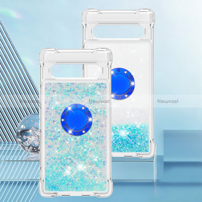 Silicone Candy Rubber TPU Bling-Bling Soft Case Cover with Finger Ring Stand S01 for Google Pixel 7a 5G