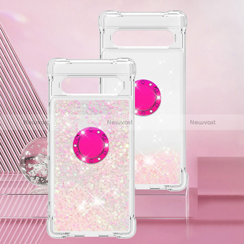 Silicone Candy Rubber TPU Bling-Bling Soft Case Cover with Finger Ring Stand S01 for Google Pixel 7a 5G