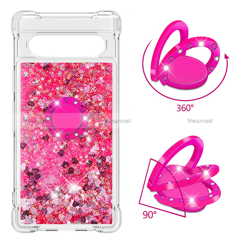 Silicone Candy Rubber TPU Bling-Bling Soft Case Cover with Finger Ring Stand S01 for Google Pixel 7a 5G