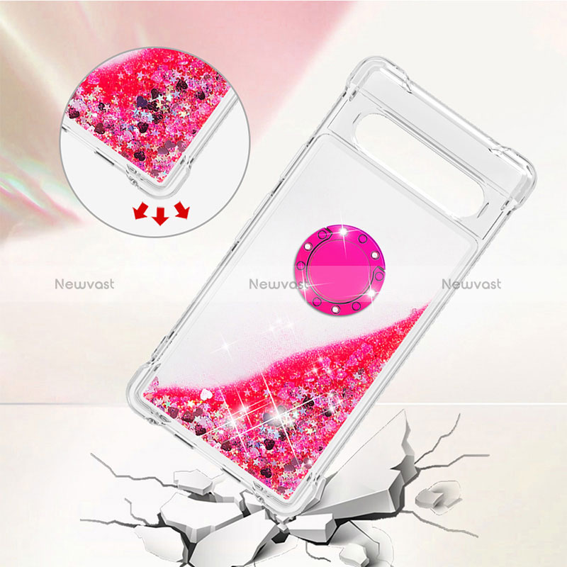 Silicone Candy Rubber TPU Bling-Bling Soft Case Cover with Finger Ring Stand S01 for Google Pixel 7a 5G