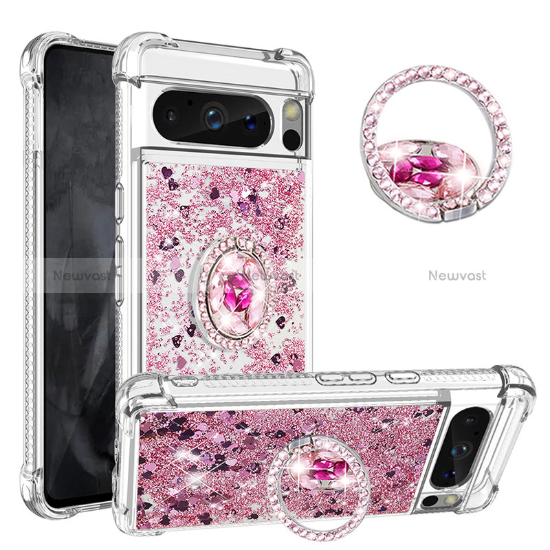 Silicone Candy Rubber TPU Bling-Bling Soft Case Cover with Finger Ring Stand S01 for Google Pixel 8 Pro 5G