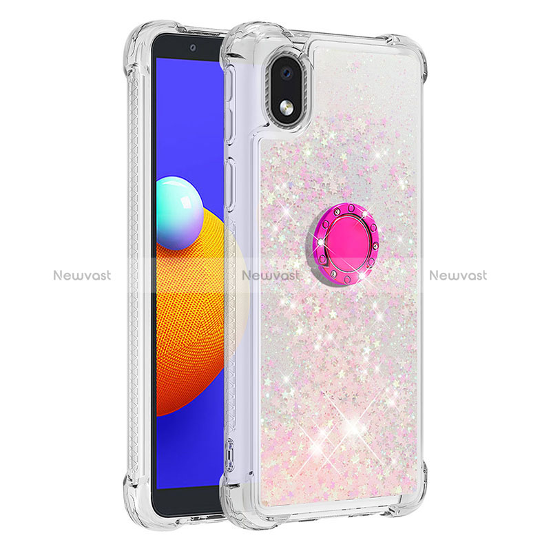 Silicone Candy Rubber TPU Bling-Bling Soft Case Cover with Finger Ring Stand S01 for Samsung Galaxy A01 Core Pink