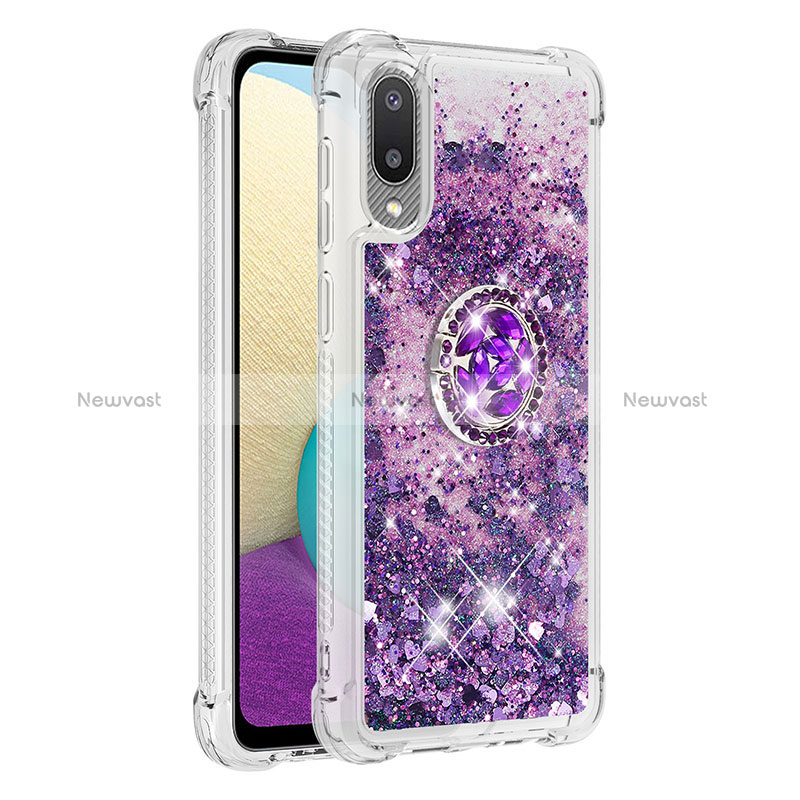 Silicone Candy Rubber TPU Bling-Bling Soft Case Cover with Finger Ring Stand S01 for Samsung Galaxy A02