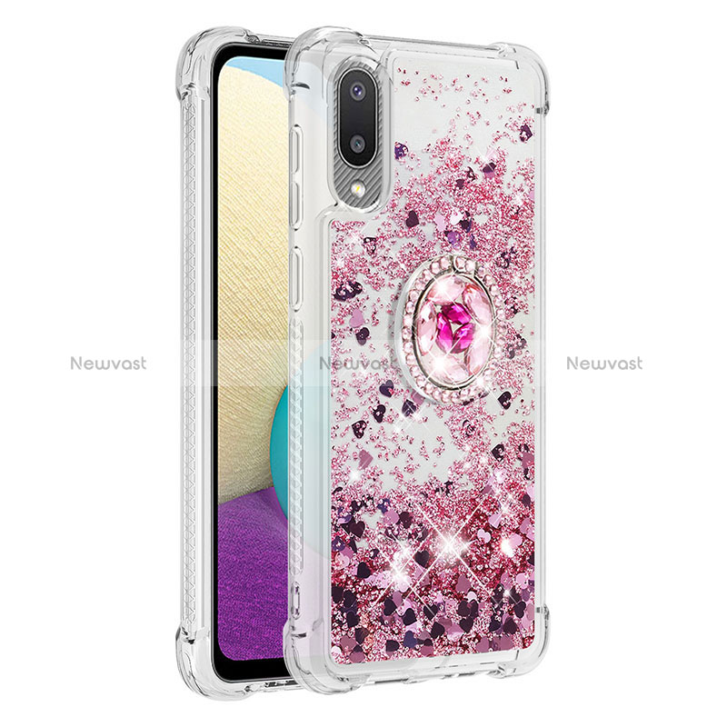 Silicone Candy Rubber TPU Bling-Bling Soft Case Cover with Finger Ring Stand S01 for Samsung Galaxy A02