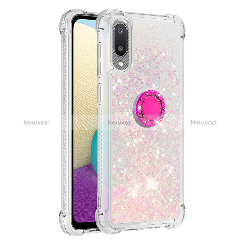 Silicone Candy Rubber TPU Bling-Bling Soft Case Cover with Finger Ring Stand S01 for Samsung Galaxy A02 Pink