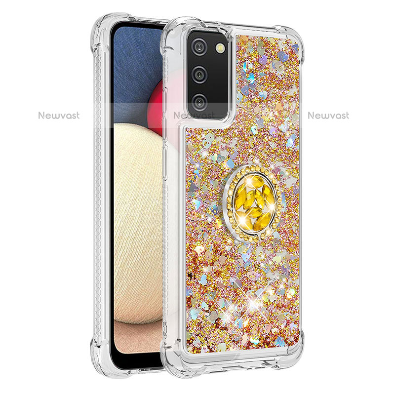 Silicone Candy Rubber TPU Bling-Bling Soft Case Cover with Finger Ring Stand S01 for Samsung Galaxy A02s Gold