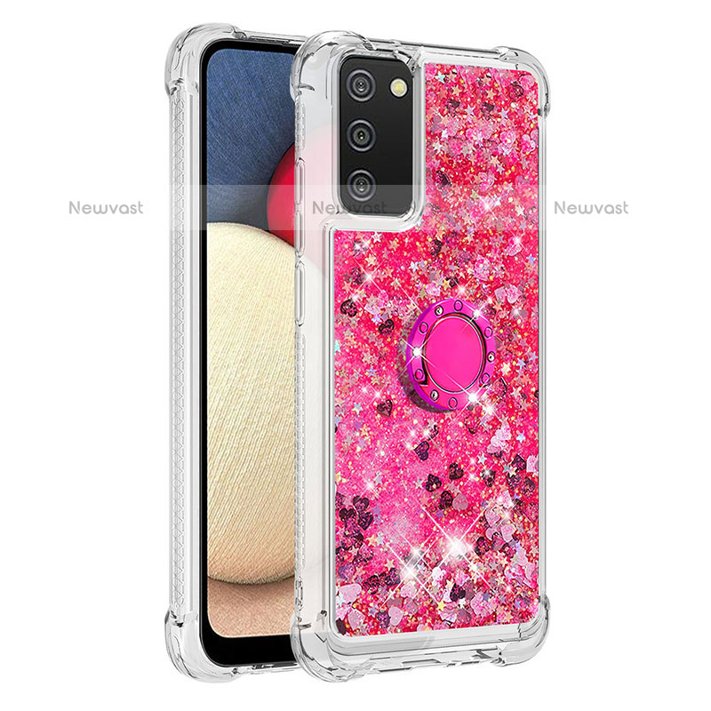 Silicone Candy Rubber TPU Bling-Bling Soft Case Cover with Finger Ring Stand S01 for Samsung Galaxy A02s Hot Pink