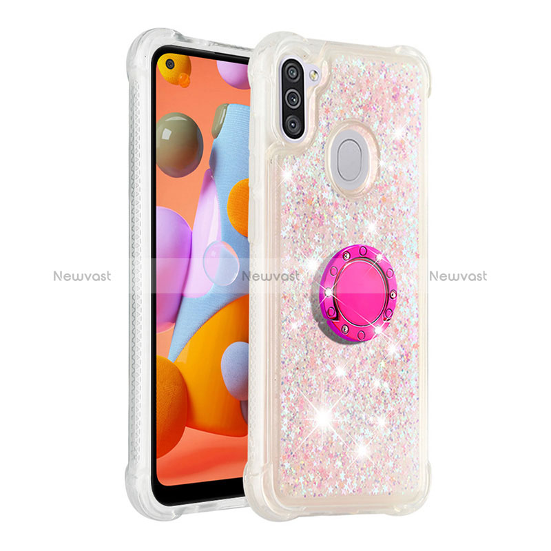 Silicone Candy Rubber TPU Bling-Bling Soft Case Cover with Finger Ring Stand S01 for Samsung Galaxy A11