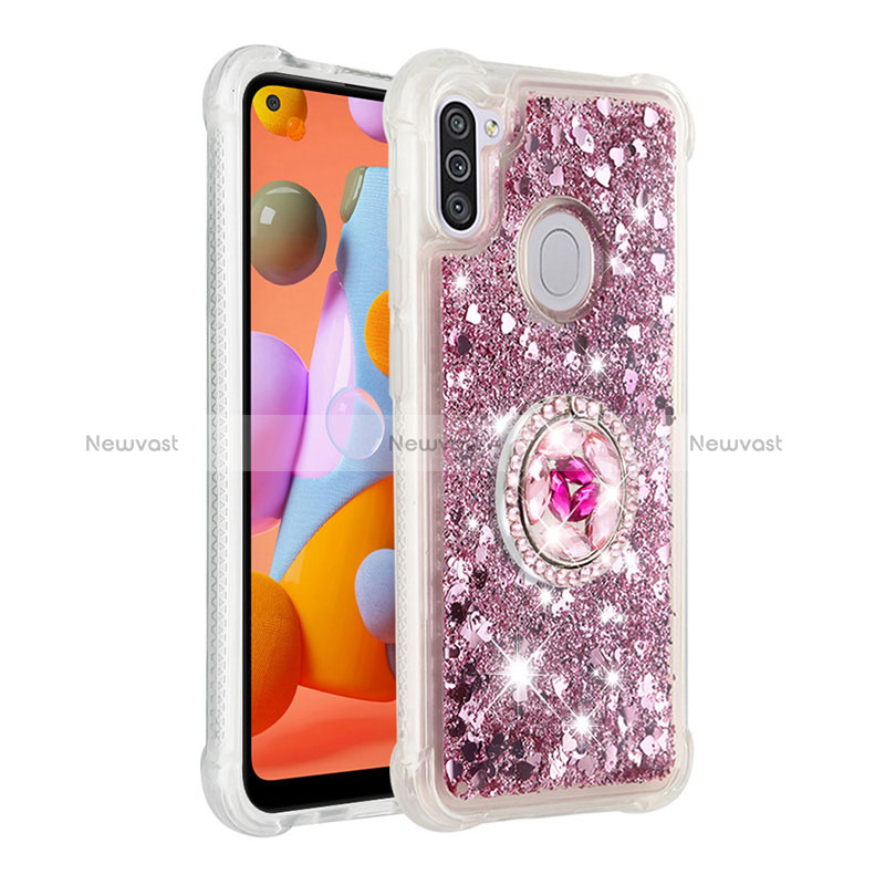 Silicone Candy Rubber TPU Bling-Bling Soft Case Cover with Finger Ring Stand S01 for Samsung Galaxy A11 Red