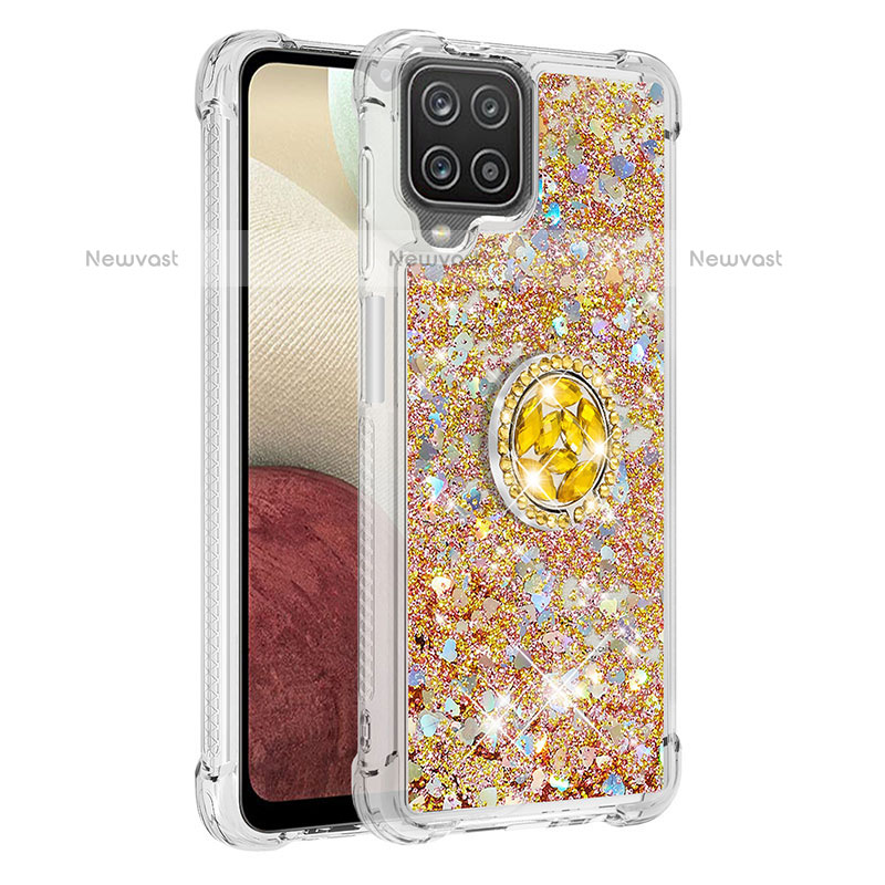 Silicone Candy Rubber TPU Bling-Bling Soft Case Cover with Finger Ring Stand S01 for Samsung Galaxy A12