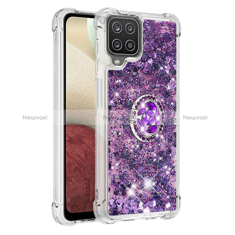 Silicone Candy Rubber TPU Bling-Bling Soft Case Cover with Finger Ring Stand S01 for Samsung Galaxy A12 5G