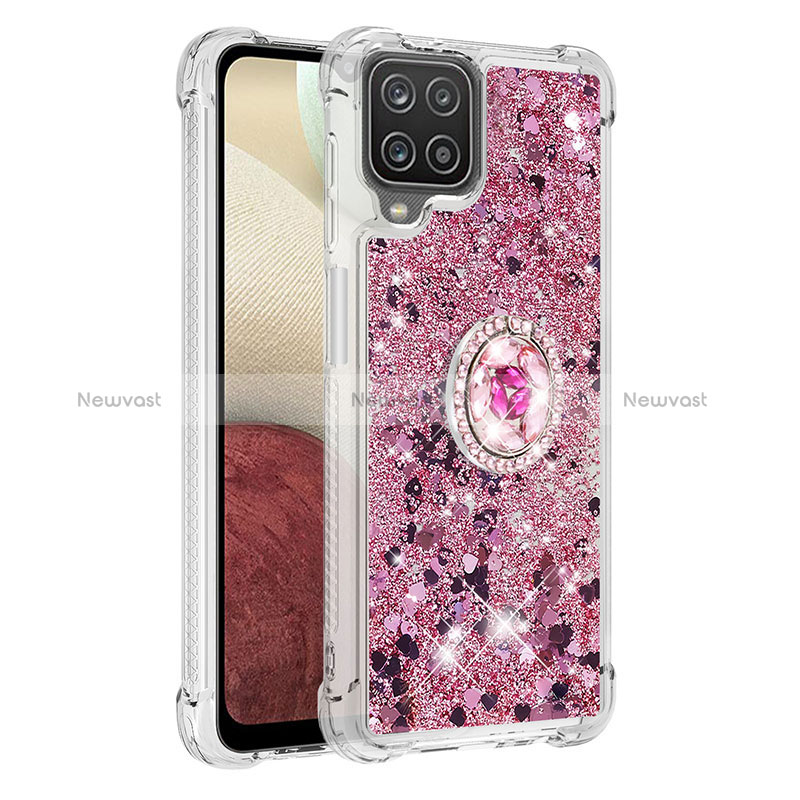 Silicone Candy Rubber TPU Bling-Bling Soft Case Cover with Finger Ring Stand S01 for Samsung Galaxy A12 5G
