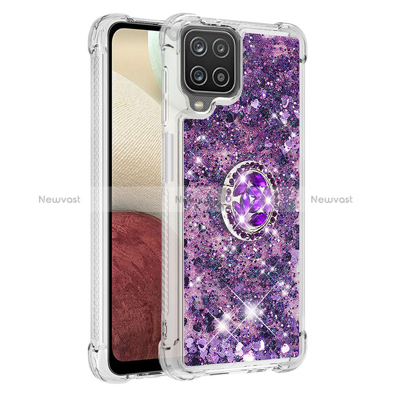 Silicone Candy Rubber TPU Bling-Bling Soft Case Cover with Finger Ring Stand S01 for Samsung Galaxy A12 5G Purple