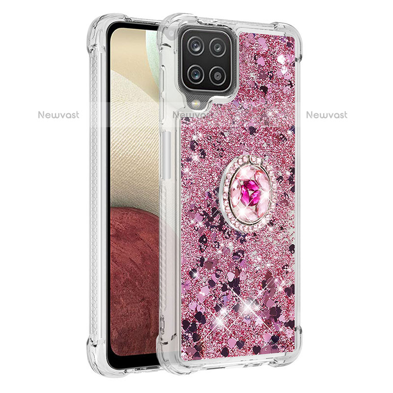 Silicone Candy Rubber TPU Bling-Bling Soft Case Cover with Finger Ring Stand S01 for Samsung Galaxy A12