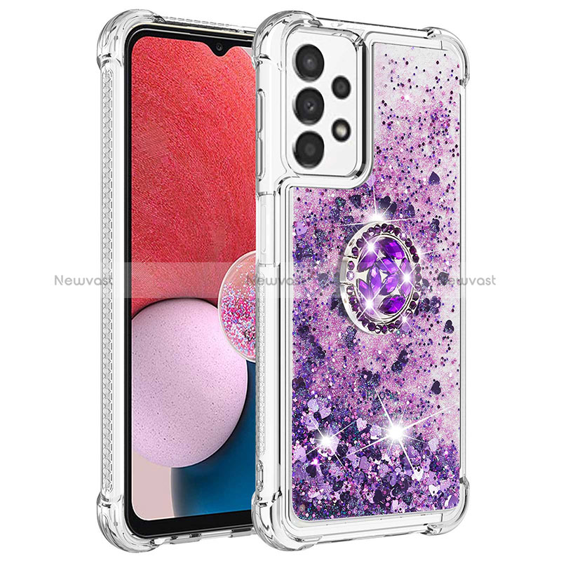 Silicone Candy Rubber TPU Bling-Bling Soft Case Cover with Finger Ring Stand S01 for Samsung Galaxy A13 4G