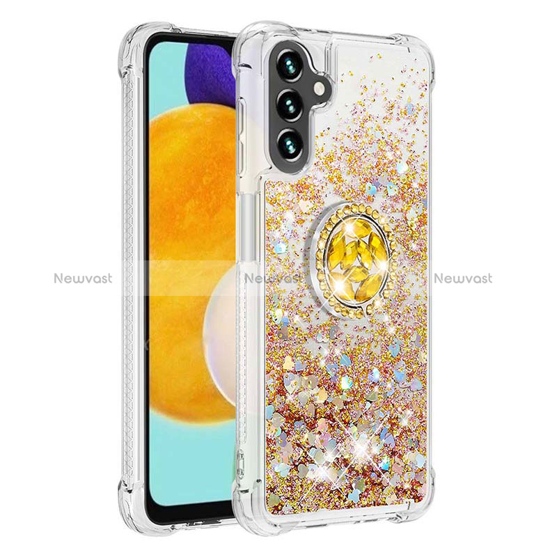 Silicone Candy Rubber TPU Bling-Bling Soft Case Cover with Finger Ring Stand S01 for Samsung Galaxy A13 5G Gold