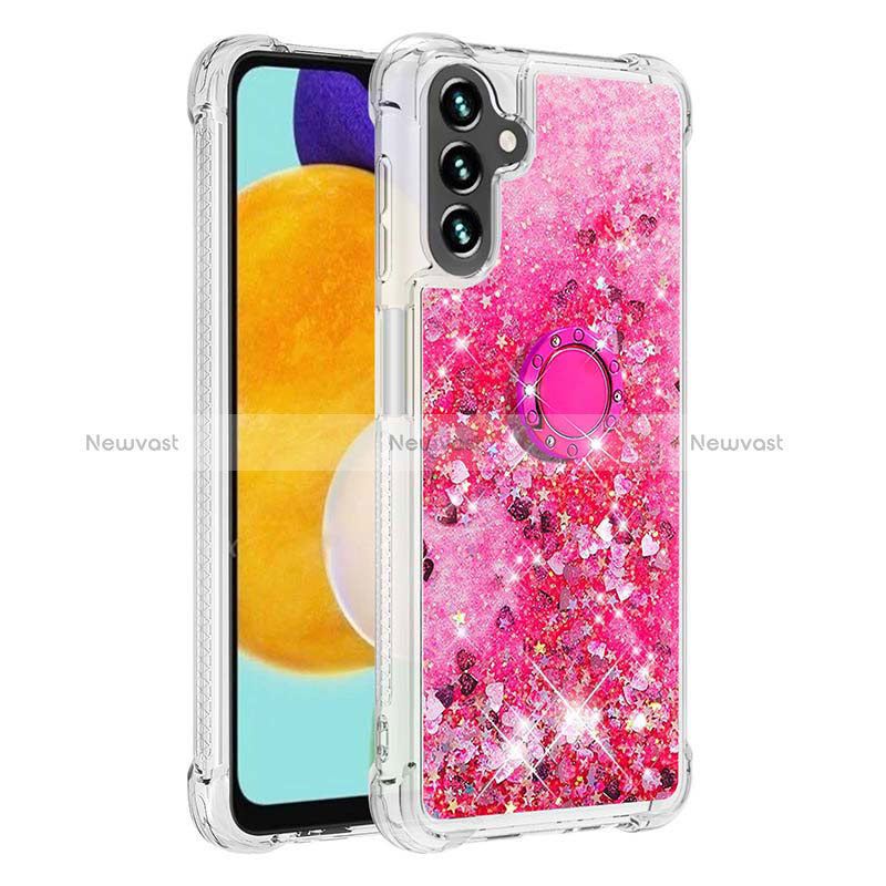 Silicone Candy Rubber TPU Bling-Bling Soft Case Cover with Finger Ring Stand S01 for Samsung Galaxy A13 5G Hot Pink
