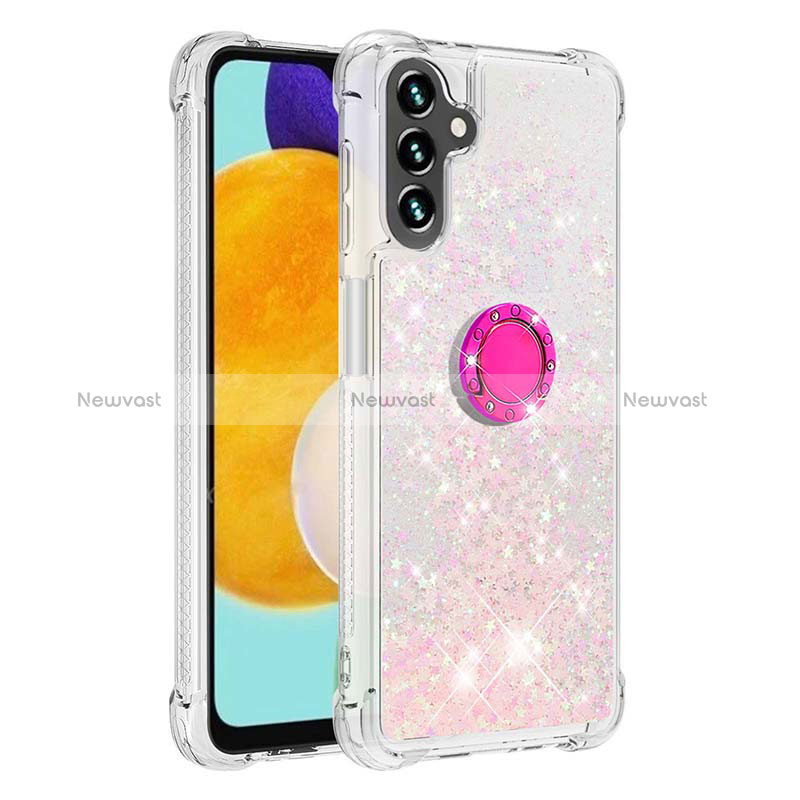 Silicone Candy Rubber TPU Bling-Bling Soft Case Cover with Finger Ring Stand S01 for Samsung Galaxy A13 5G Pink