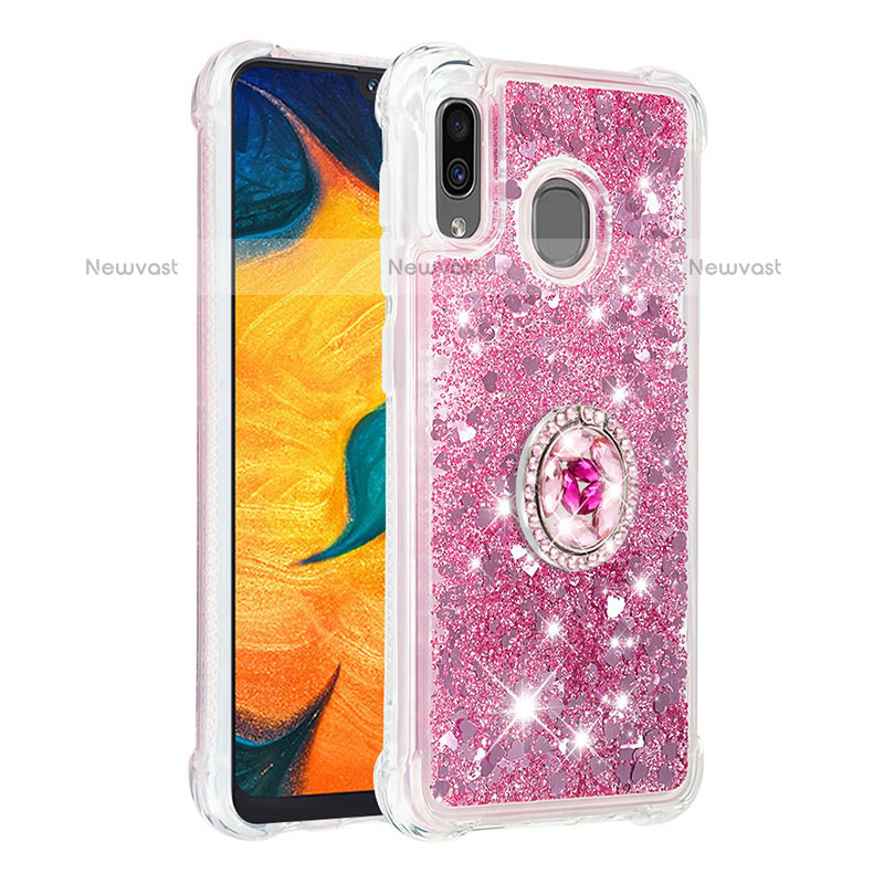 Silicone Candy Rubber TPU Bling-Bling Soft Case Cover with Finger Ring Stand S01 for Samsung Galaxy A20 Red