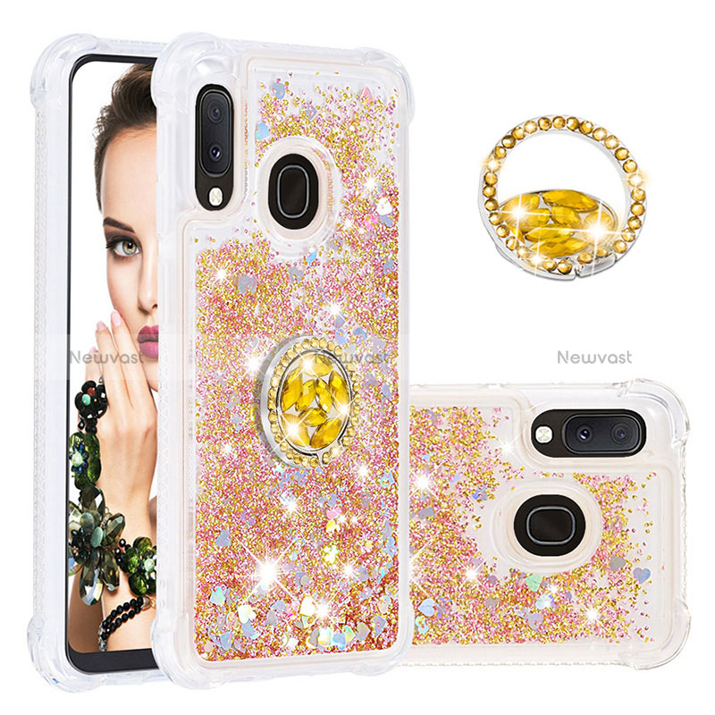 Silicone Candy Rubber TPU Bling-Bling Soft Case Cover with Finger Ring Stand S01 for Samsung Galaxy A20e