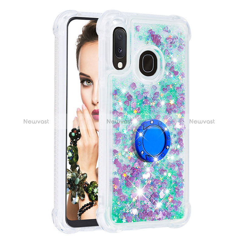 Silicone Candy Rubber TPU Bling-Bling Soft Case Cover with Finger Ring Stand S01 for Samsung Galaxy A20e