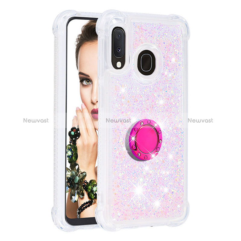 Silicone Candy Rubber TPU Bling-Bling Soft Case Cover with Finger Ring Stand S01 for Samsung Galaxy A20e