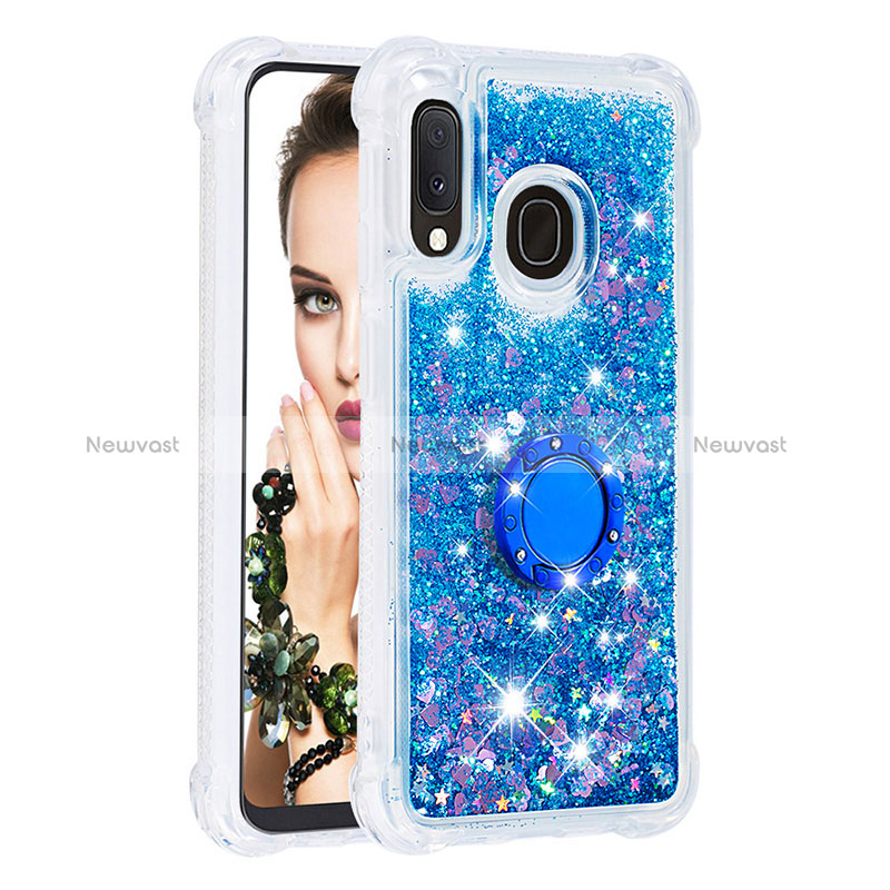 Silicone Candy Rubber TPU Bling-Bling Soft Case Cover with Finger Ring Stand S01 for Samsung Galaxy A20e Blue