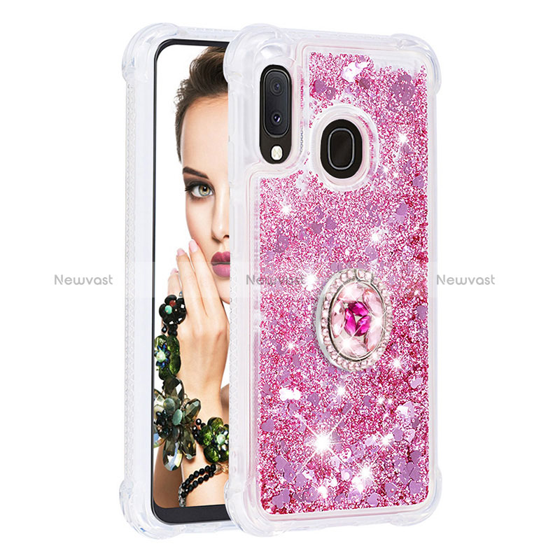 Silicone Candy Rubber TPU Bling-Bling Soft Case Cover with Finger Ring Stand S01 for Samsung Galaxy A20e Red