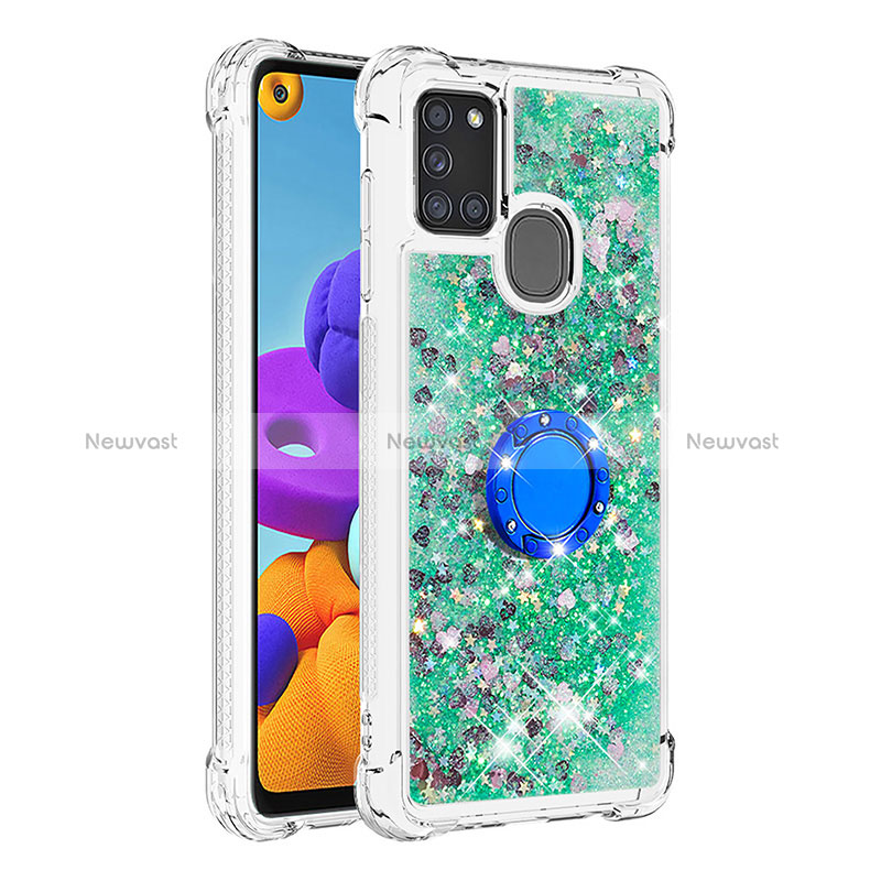 Silicone Candy Rubber TPU Bling-Bling Soft Case Cover with Finger Ring Stand S01 for Samsung Galaxy A21s