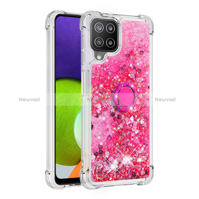 Silicone Candy Rubber TPU Bling-Bling Soft Case Cover with Finger Ring Stand S01 for Samsung Galaxy A22 4G Hot Pink