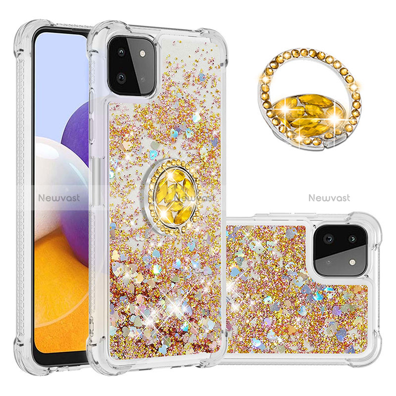 Silicone Candy Rubber TPU Bling-Bling Soft Case Cover with Finger Ring Stand S01 for Samsung Galaxy A22 5G