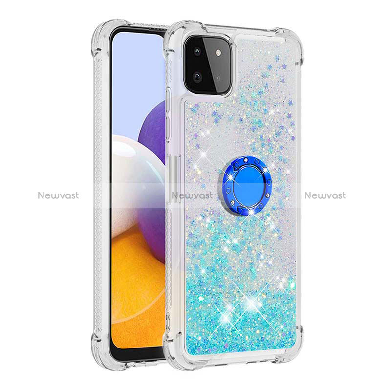 Silicone Candy Rubber TPU Bling-Bling Soft Case Cover with Finger Ring Stand S01 for Samsung Galaxy A22 5G