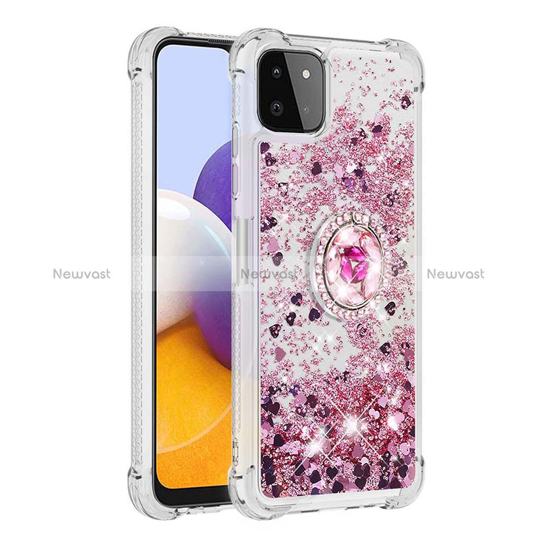 Silicone Candy Rubber TPU Bling-Bling Soft Case Cover with Finger Ring Stand S01 for Samsung Galaxy A22 5G